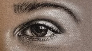 How to Draw an Eye Front View thumbnail, charcoal/pastel on toned paper, How to Draw an Eye-Front View YouTube thumbnail by Heidi Rounds