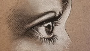 How to Draw an Eye 3/4 View thumbnail, charcoal/pastel on toned paper, How to Draw an Eye-3/4 View YouTube thumbnail by Heidi Rounds