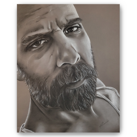 Enough, charcoal/pastel portrait drawing on toned paper, fine art print, a man who has had enough, Heidi Rounds