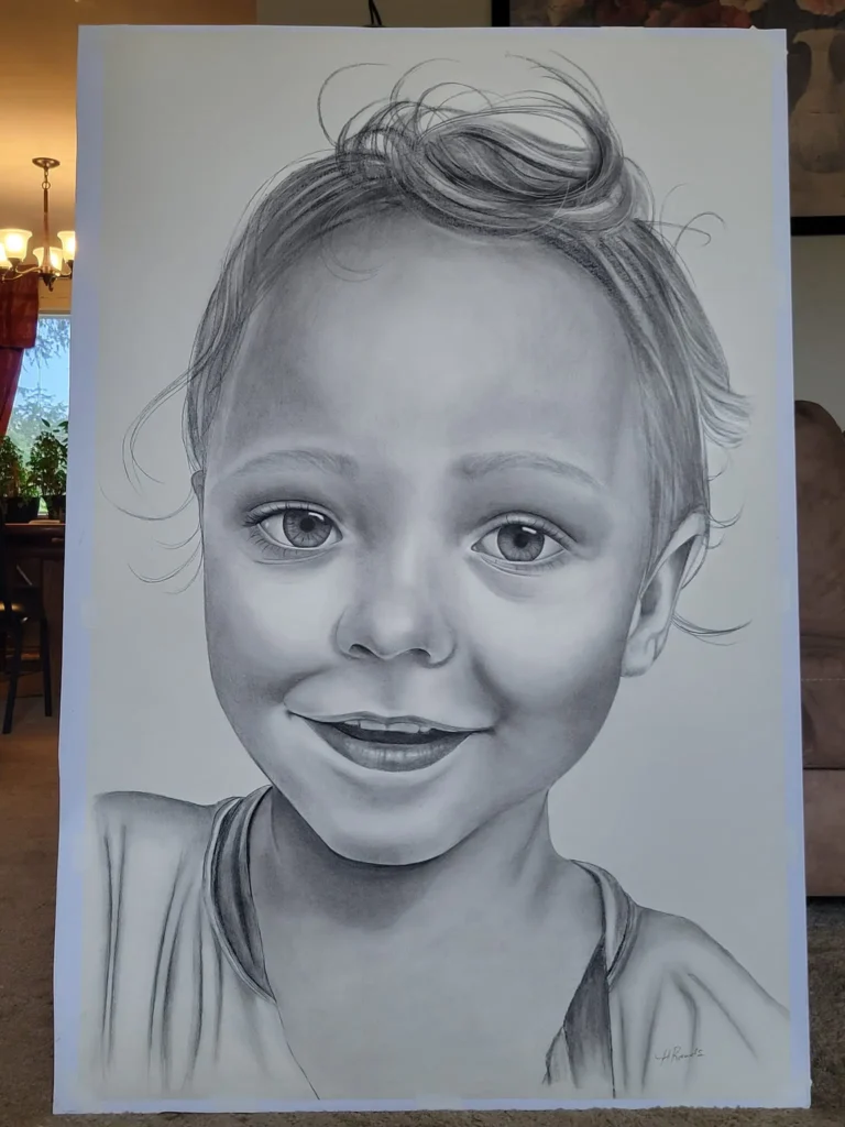 Commissioned Portrait Drawing of a Little Boy, charcoal on white paper, Heidi Rounds